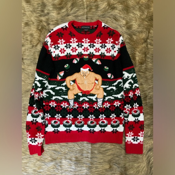 Blizzard Bay Sumo Wrestler Santa Ugly Christmas Sweater, Size Small - Picture 1 of 3